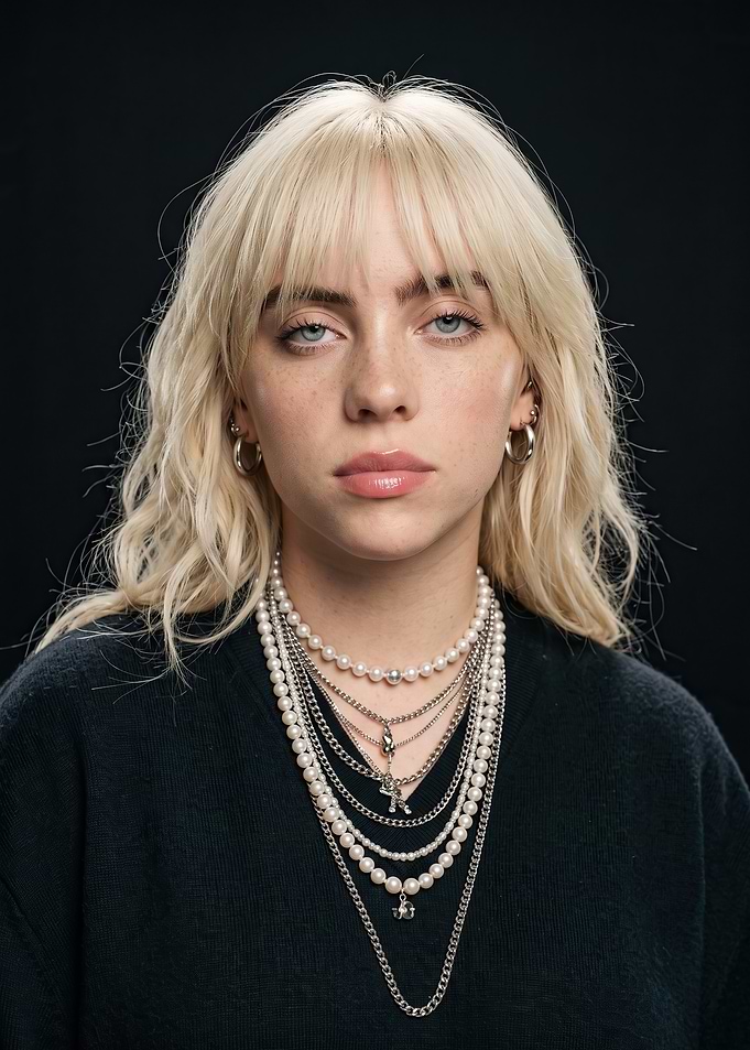 Billie Eilish Portrait with Layered Necklaces