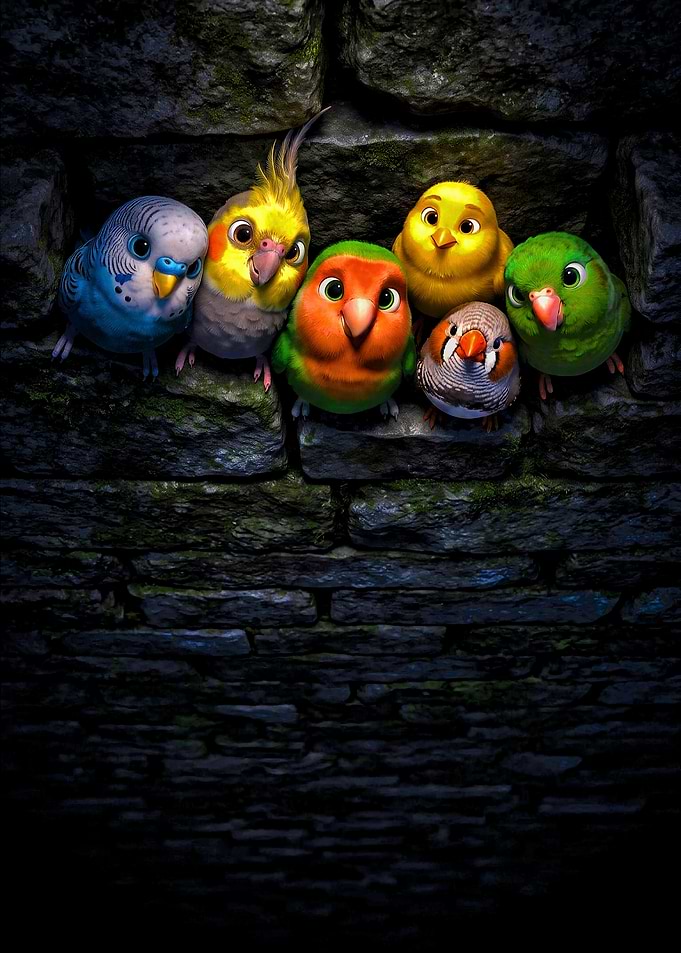 Group of Colorful Cartoon Birds