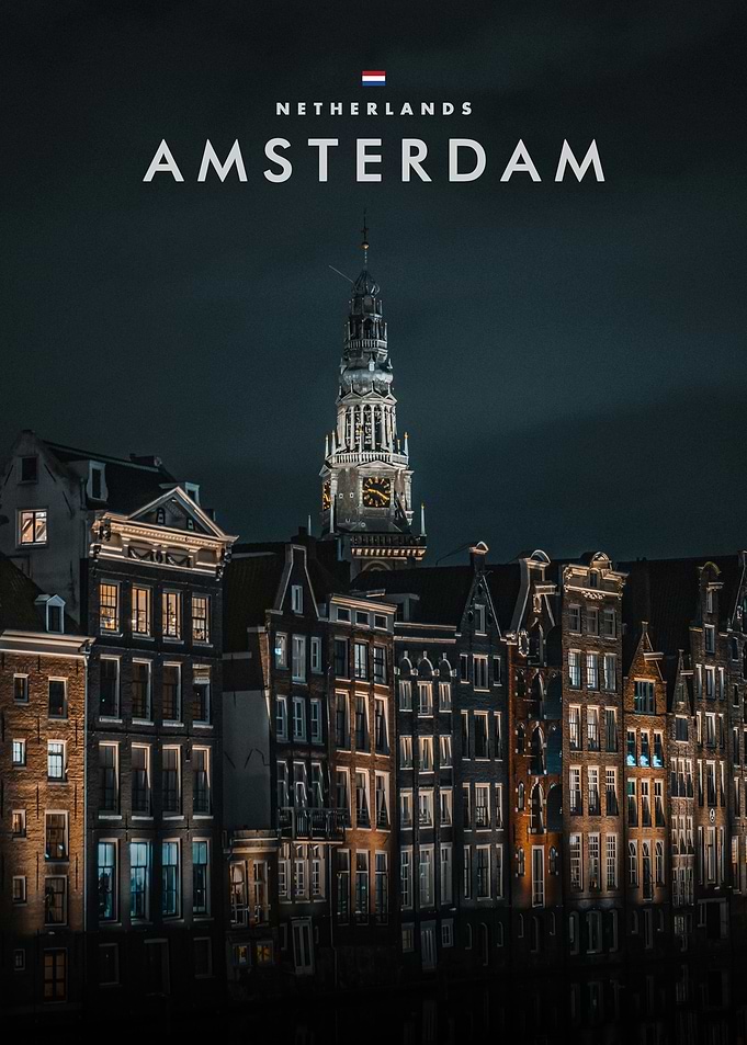 Amsterdam Night Cityscape Travel Poster