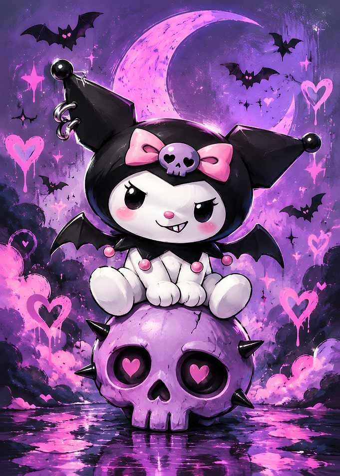 Kuromi Sitting on a Spiked Skull