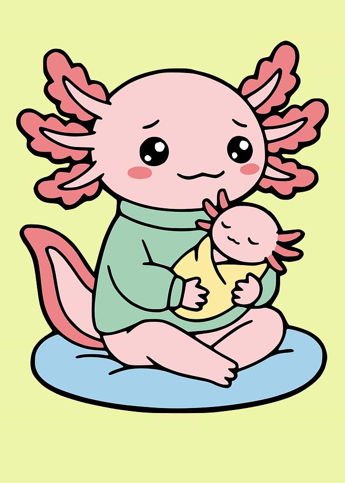 Cute Axolotl Parent Holding Baby