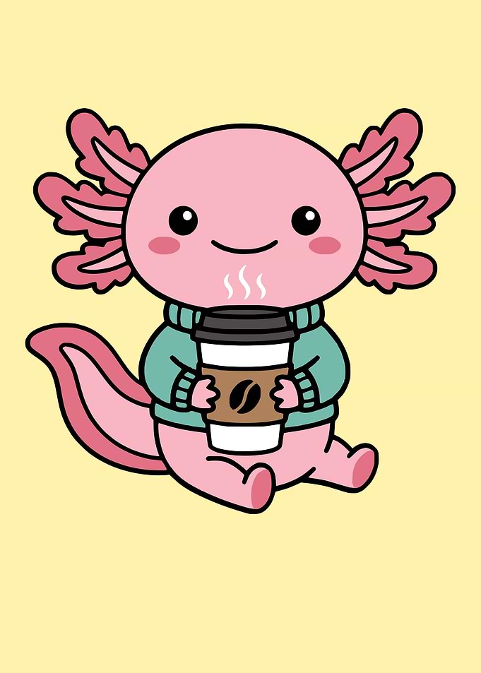 Cute Axolotl Holding Coffee Cup