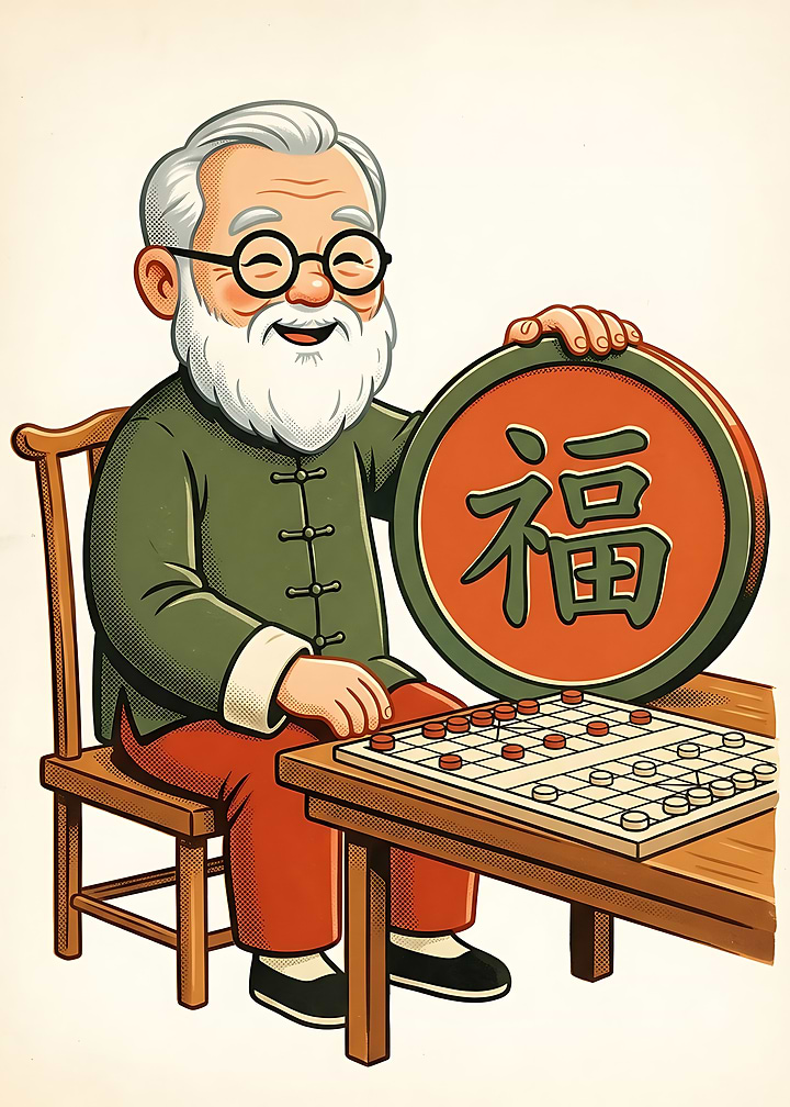 Elderly Man Playing Chinese Chess
