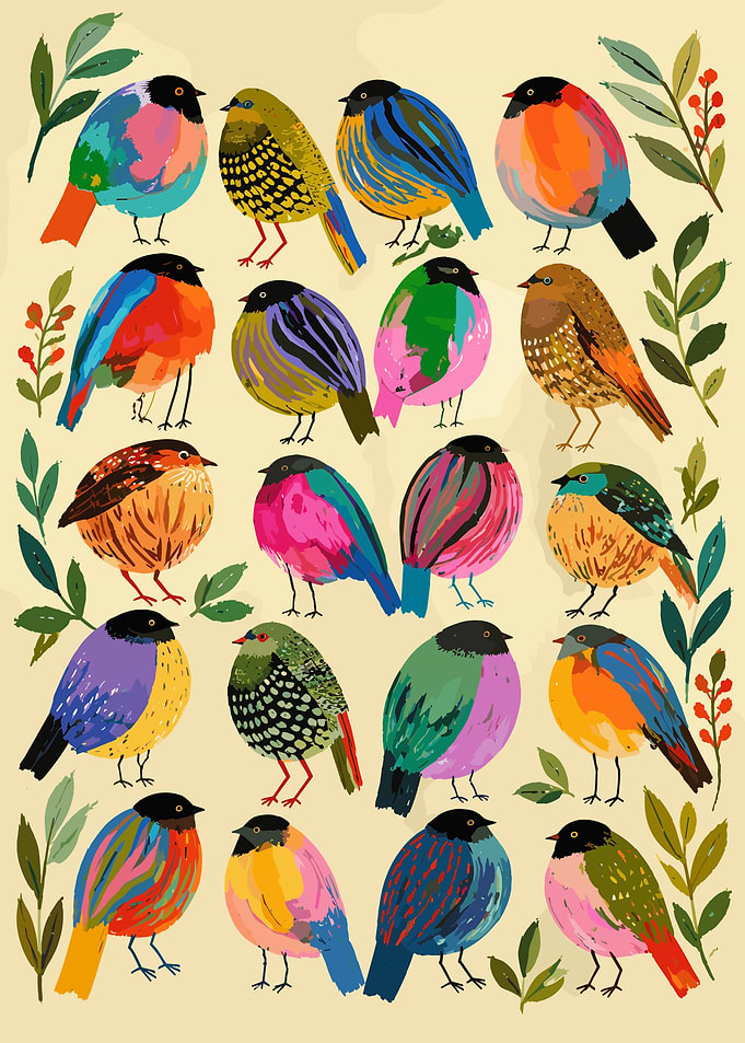 Colorful Pattern of Stylized Birds