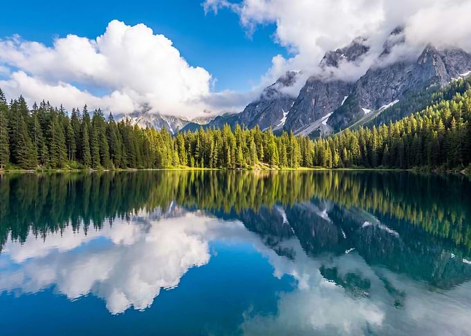 Serene Alpine Lake and Mountains