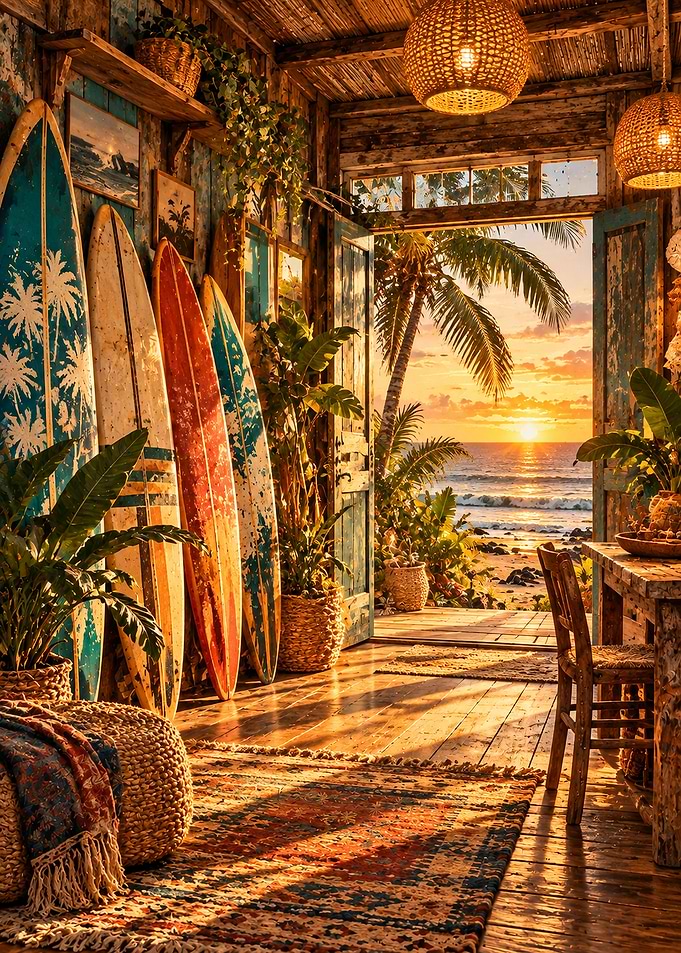 Tropical Surf Shack at Sunset