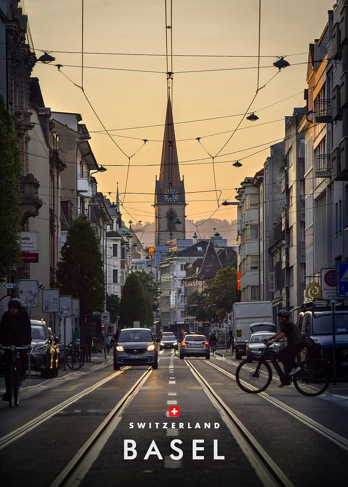 Sunset Street View in Basel Switzerland
