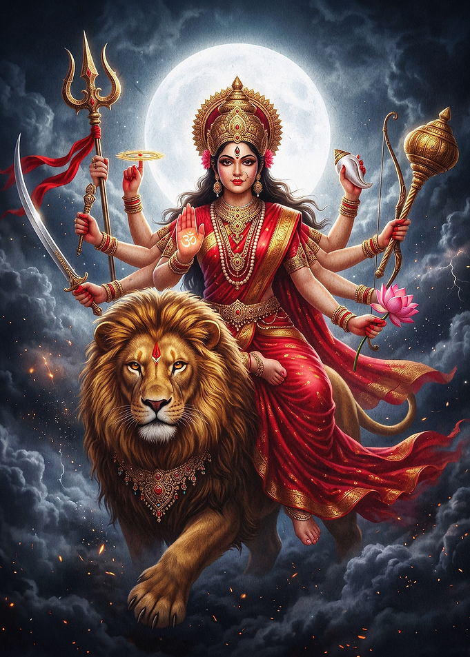 Durga Goddess Lion Hindu Deity Art