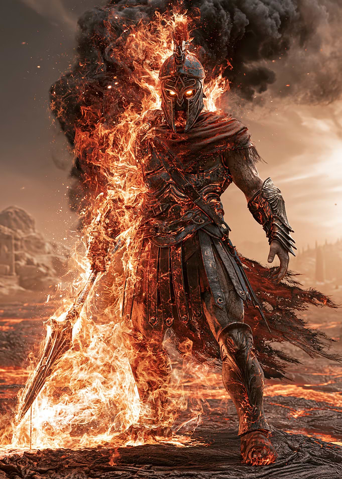 Fiery Spartan Warrior in Battle