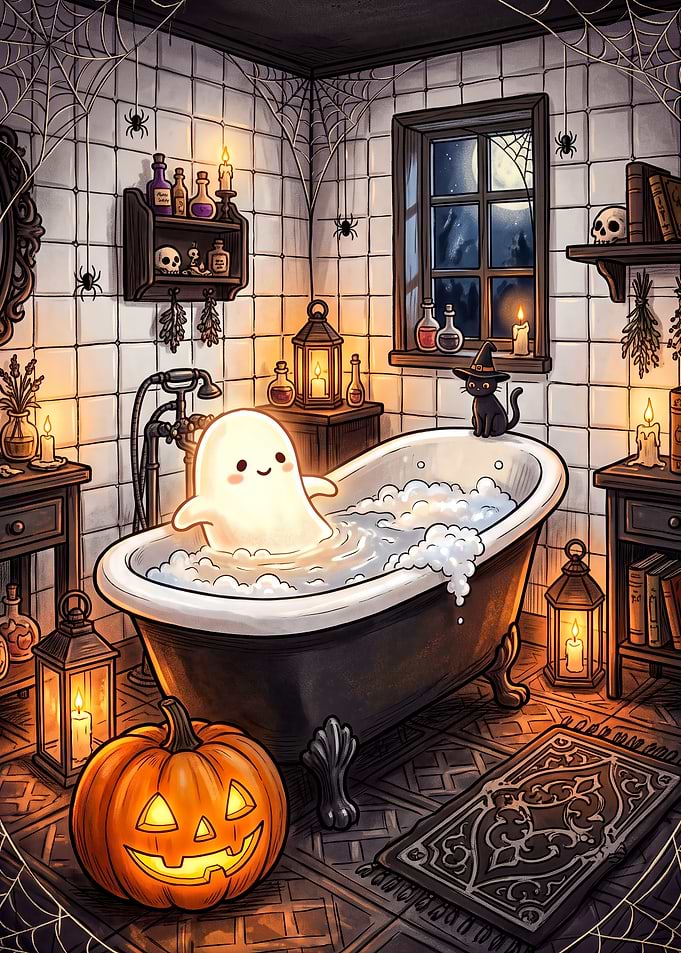 Cute Ghost Taking a Bubble Bath