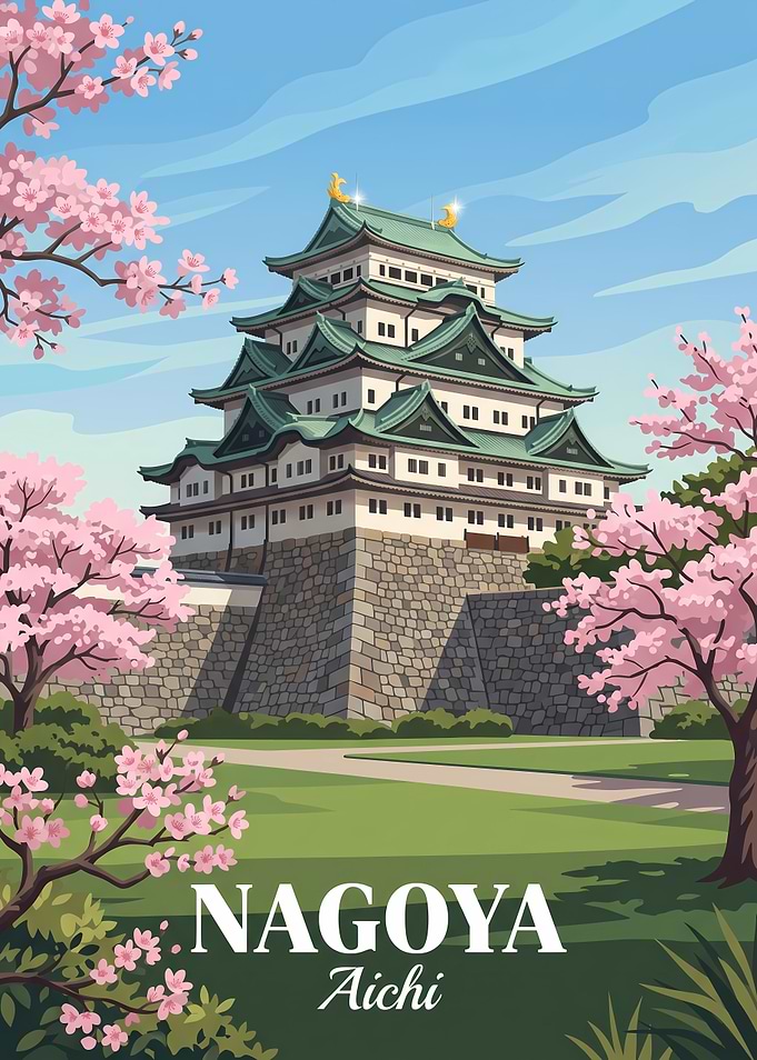 Nagoya Castle Cherry Blossom Travel Poster