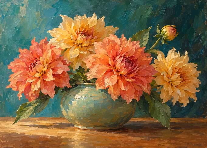 Dahlia Bouquet in Ceramic Vase