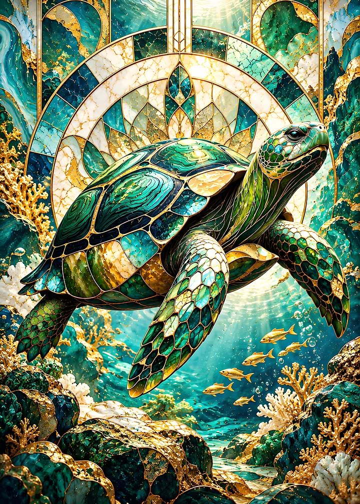 Stained Glass Sea Turtle Art