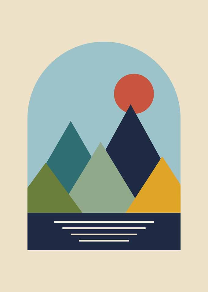 Geometric Triangle Mountain Peaks Lake Print
