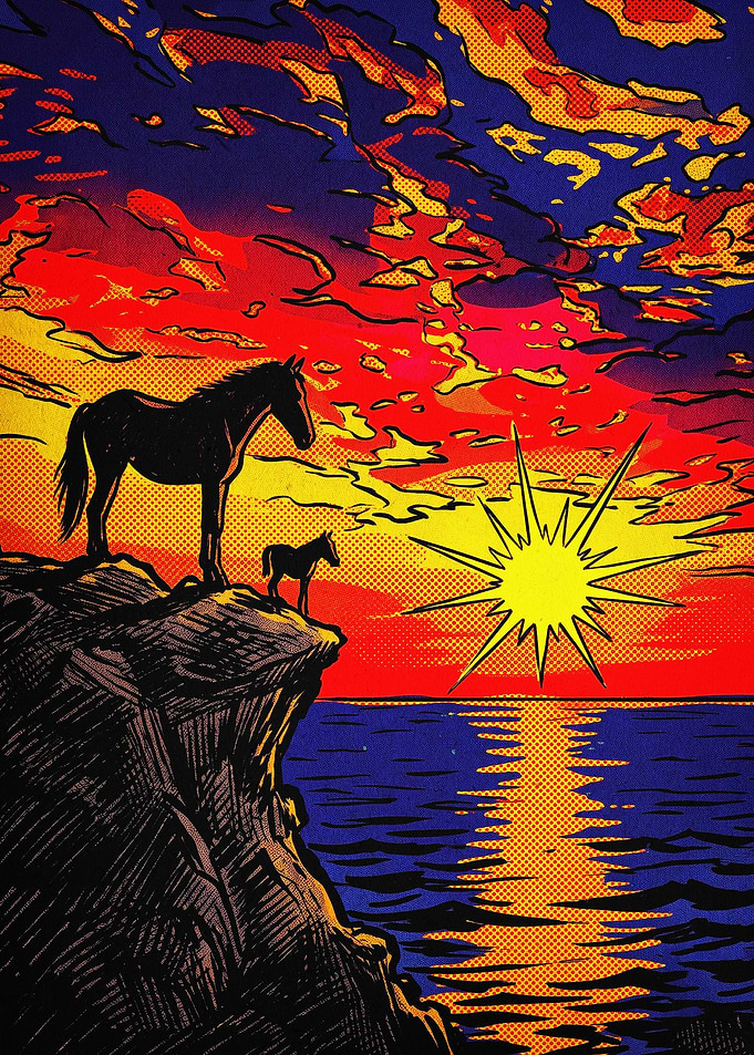 Horse Sunset Pop Art Poster