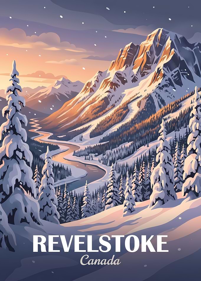 Revelstoke Canada Winter Mountain Travel Poster