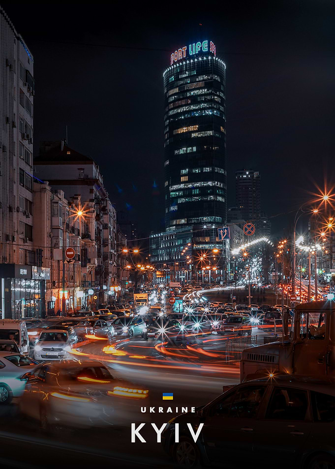 Nighttime Traffic in Kyiv Ukraine