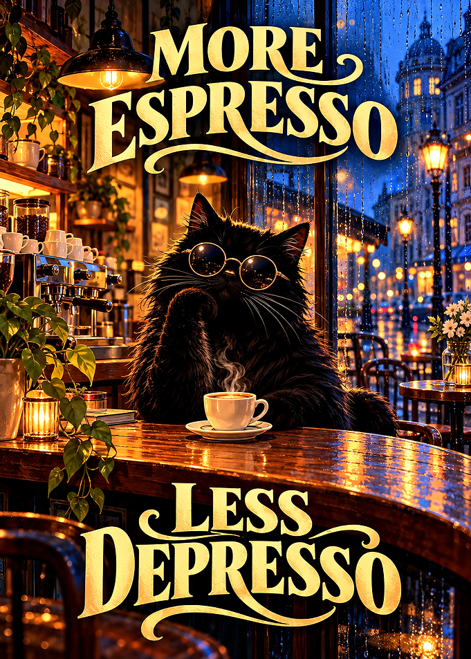 Cool Cat Drinking Espresso