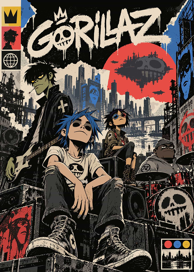 Gorillaz Band Comic Style Poster