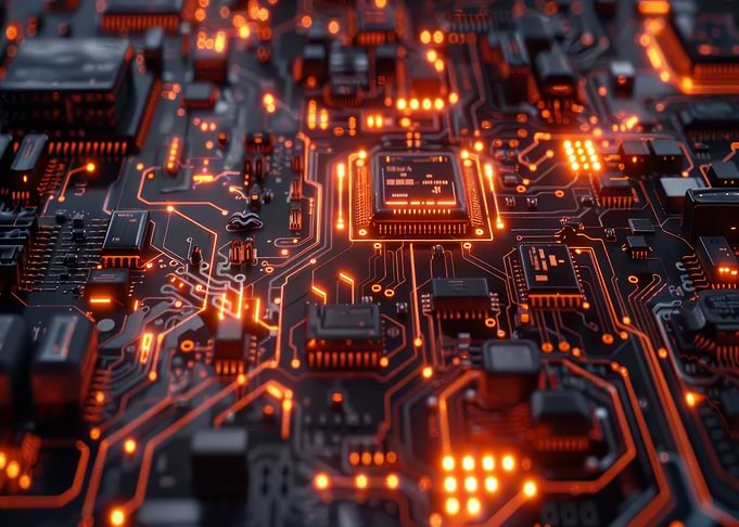 Glowing Orange Circuit Board Technology