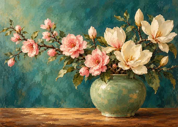 Oil Painting of Magnolia Flowers