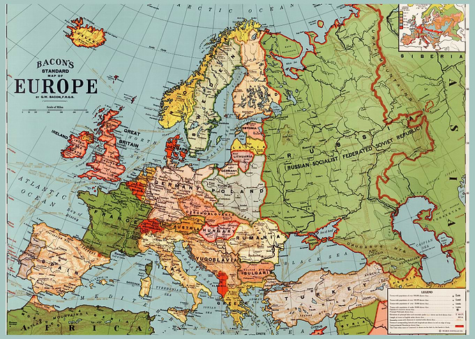 Vintage Bacon's Standard Map of Europe