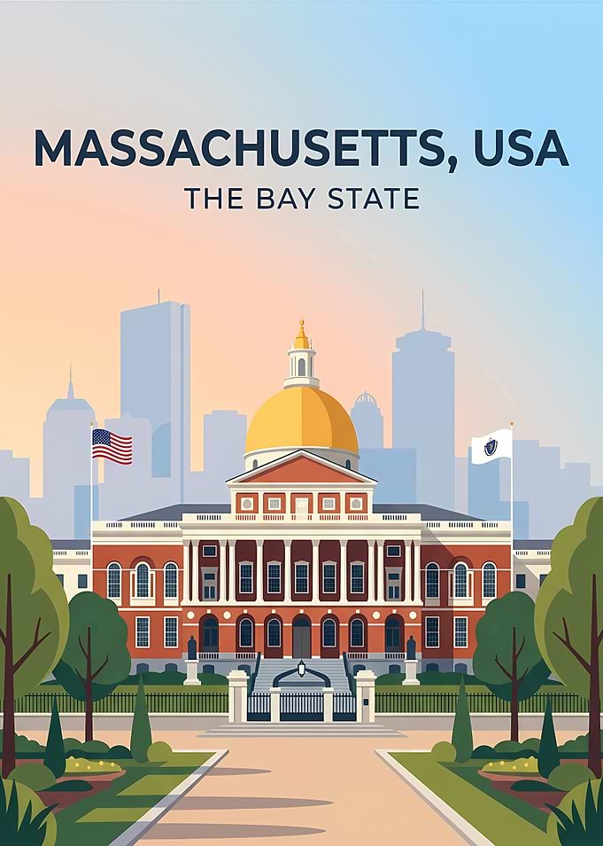 Massachusetts State House Travel Poster