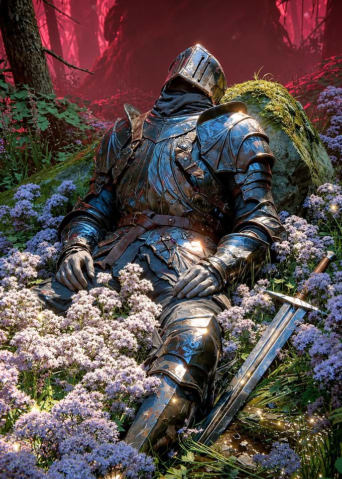 Fallen Knight Resting in Enchanted Forest