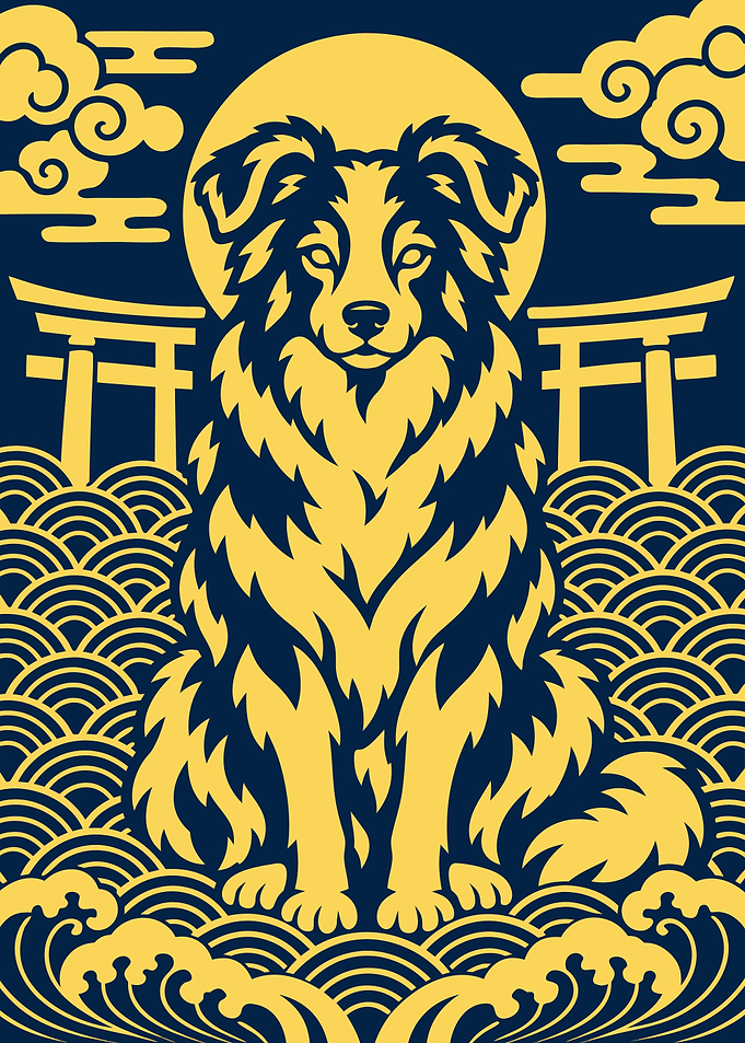 Japanese Style Australian Shepherd Illustration