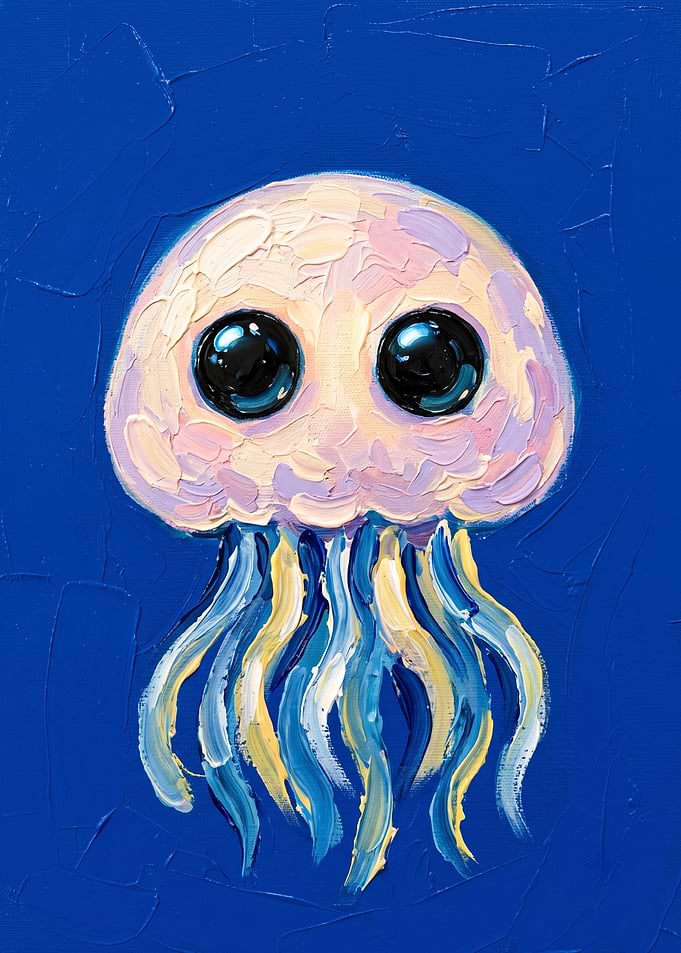 Impasto Oil Painting of Cute Jellyfish