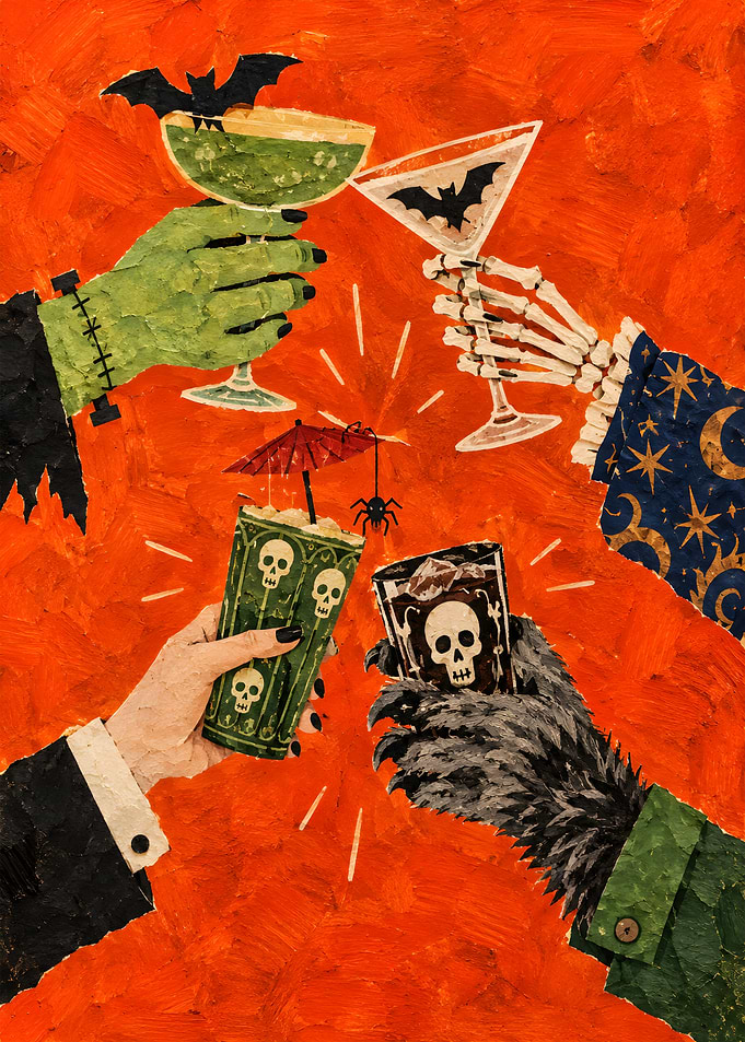Halloween Monster Cocktail Toast Illustration