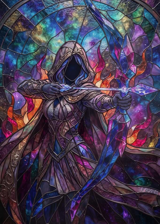 Stained Glass Cosmic Archer Fantasy Art