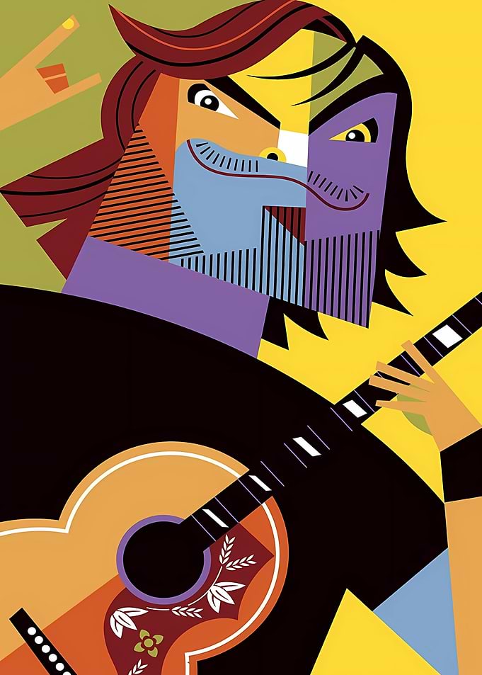 Jack Black Cubist Guitarist Portrait