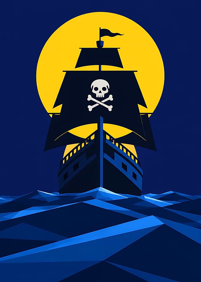 Minimalist Pirate Ship Under Full Moon