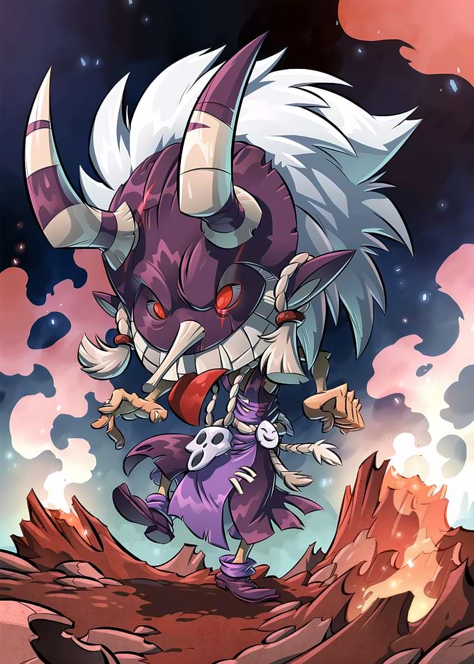 Chibi Masked Demon Character Illustration
