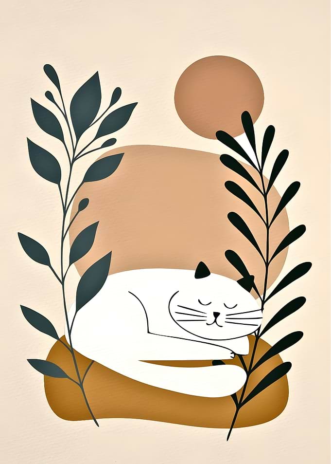 Minimalist Sleeping Cat Illustration
