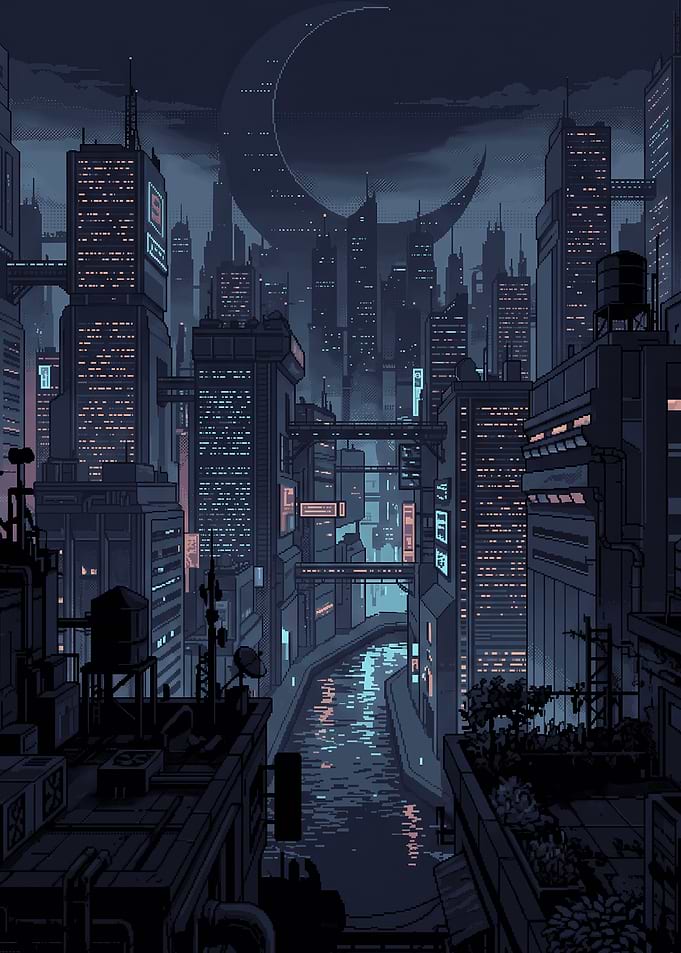 Cyberpunk Pixel Art Cityscape