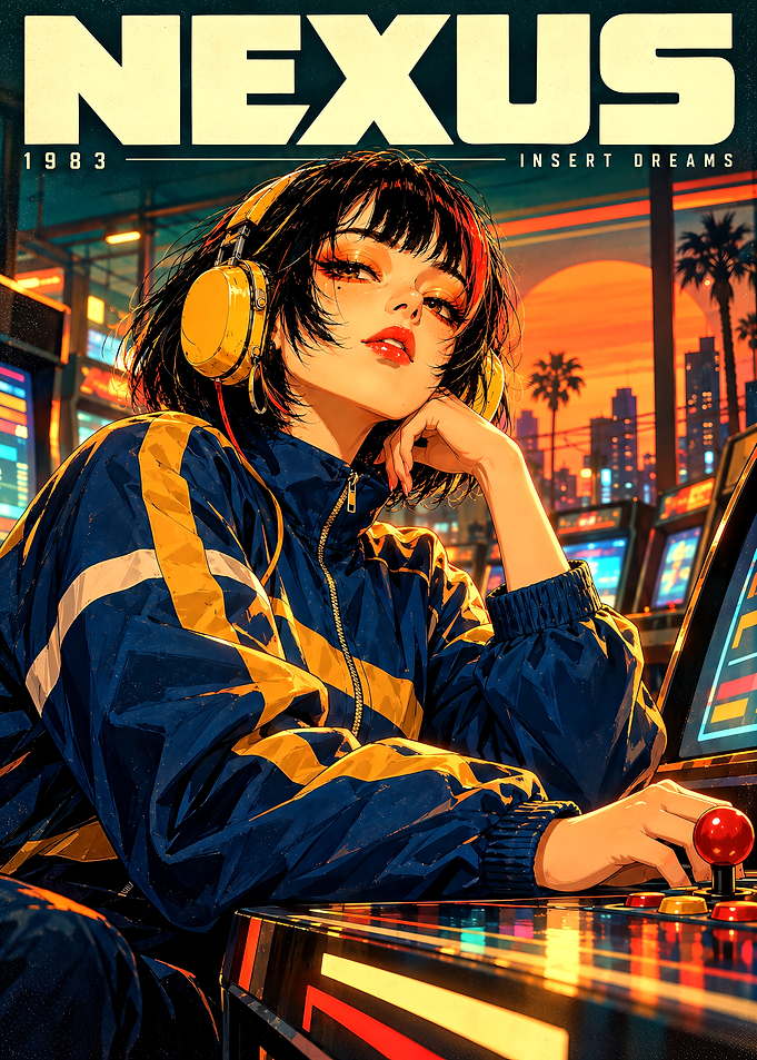 Retro Arcade Girl Gaming Poster