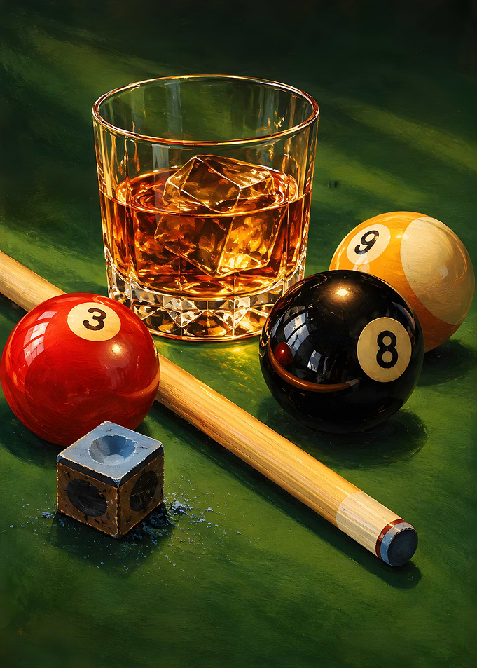 Billiards and Whiskey Still Life