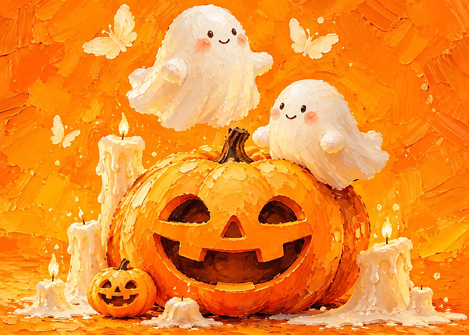 Cute Halloween Ghosts and Pumpkins Painting