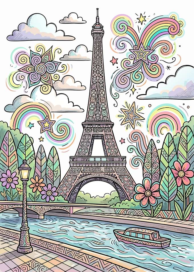 Whimsical Doodle Eiffel Tower Paris Illustration