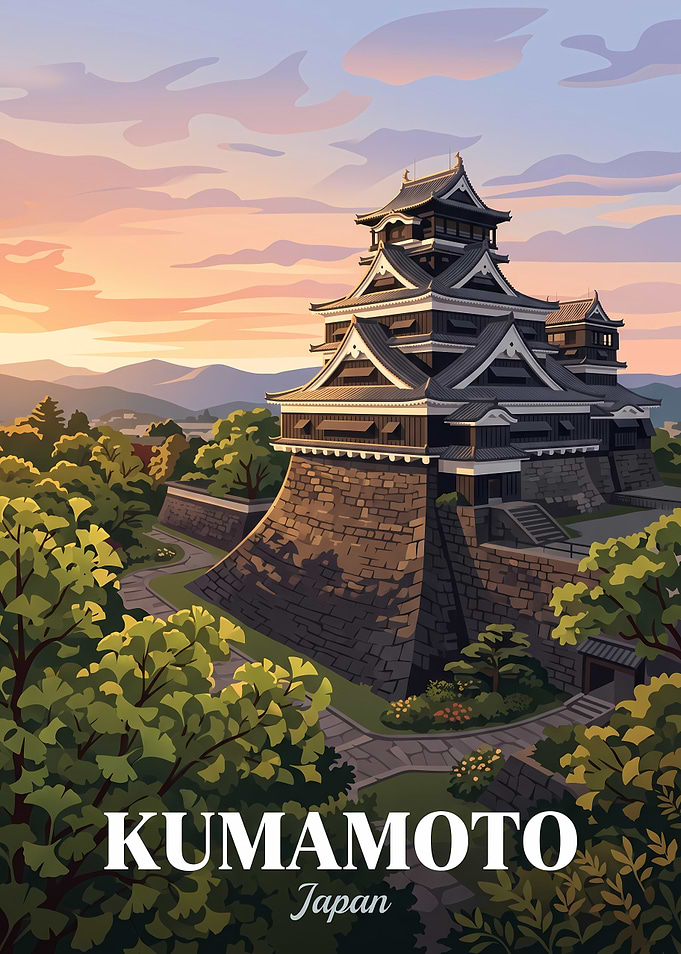 Kumamoto Castle Japan Travel Poster