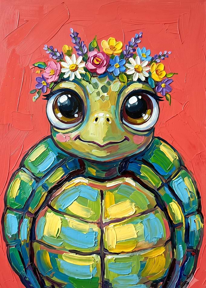 Cute Turtle with Floral Crown Painting