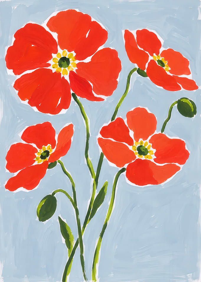 Vibrant Red Poppy Floral Painting