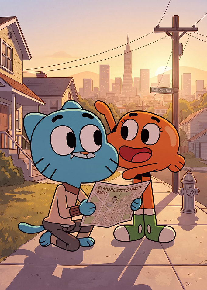 Gumball and Darwin Exploring Elmore
