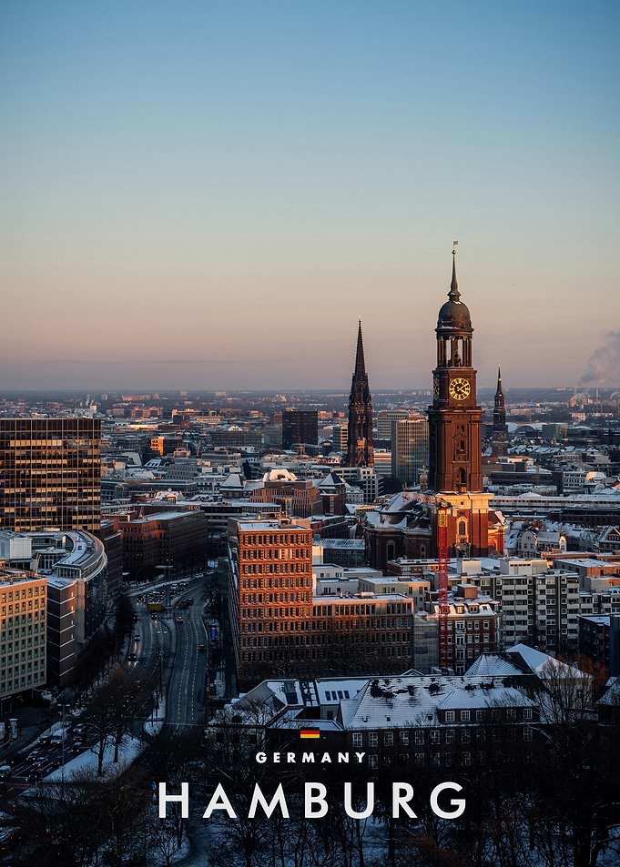Winter Sunset Over Hamburg Cityscape