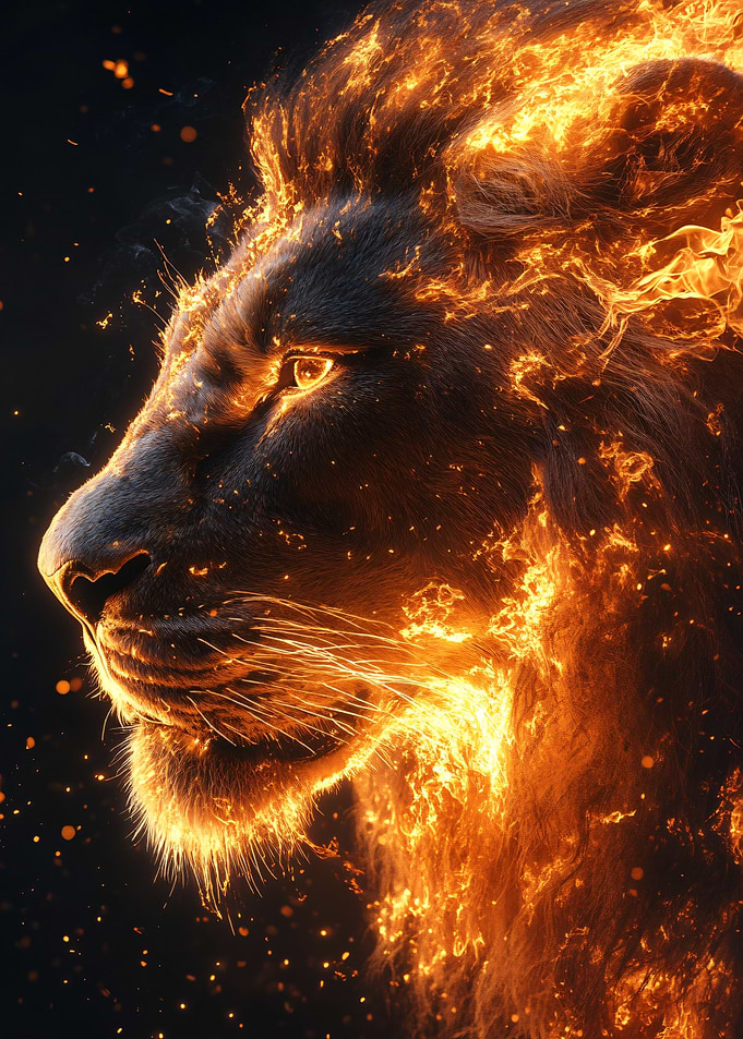 Majestic Lion Engulfed in Fire