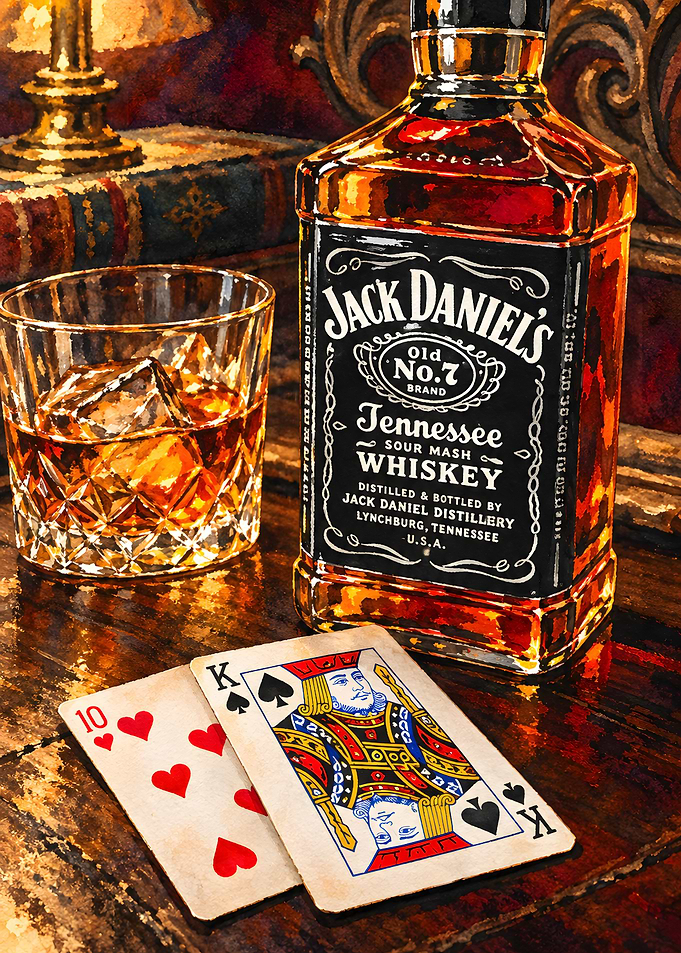 Jack Daniel's Whiskey and Poker Cards