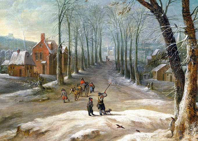 Winter Landscape with Bird Hunter by Frans de Momper Snow Painting
