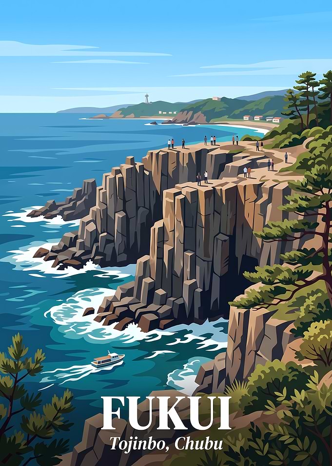 Tojinbo Cliffs Travel Poster